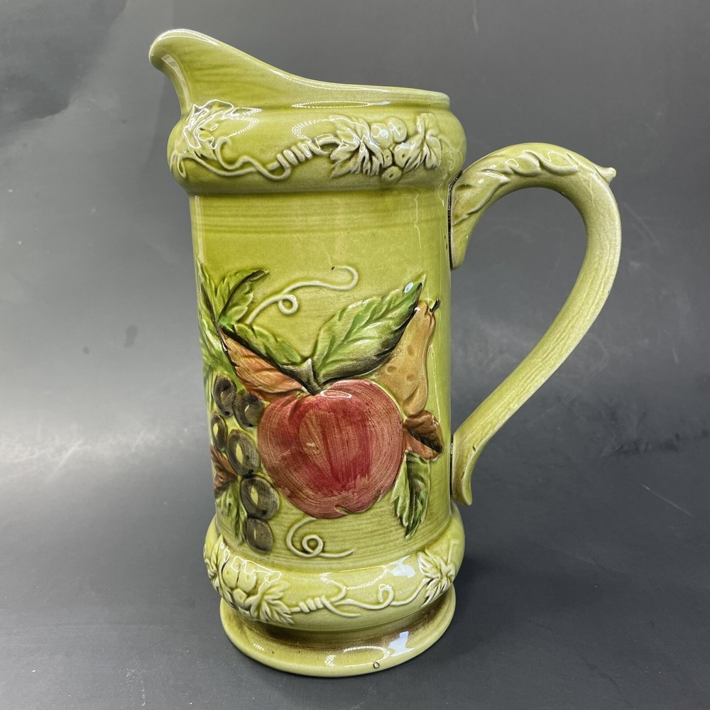 Vintage Geo Z Lefton 4459 Japan Ceramic Hand‎ painted Fruit Pitcher Art Pottery